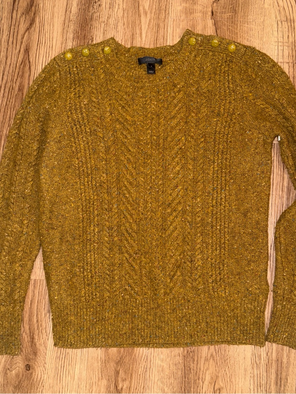 J. CREW Womens Sweater S Lambs Wool Blend Pullover Cable Knit Brown Confetti